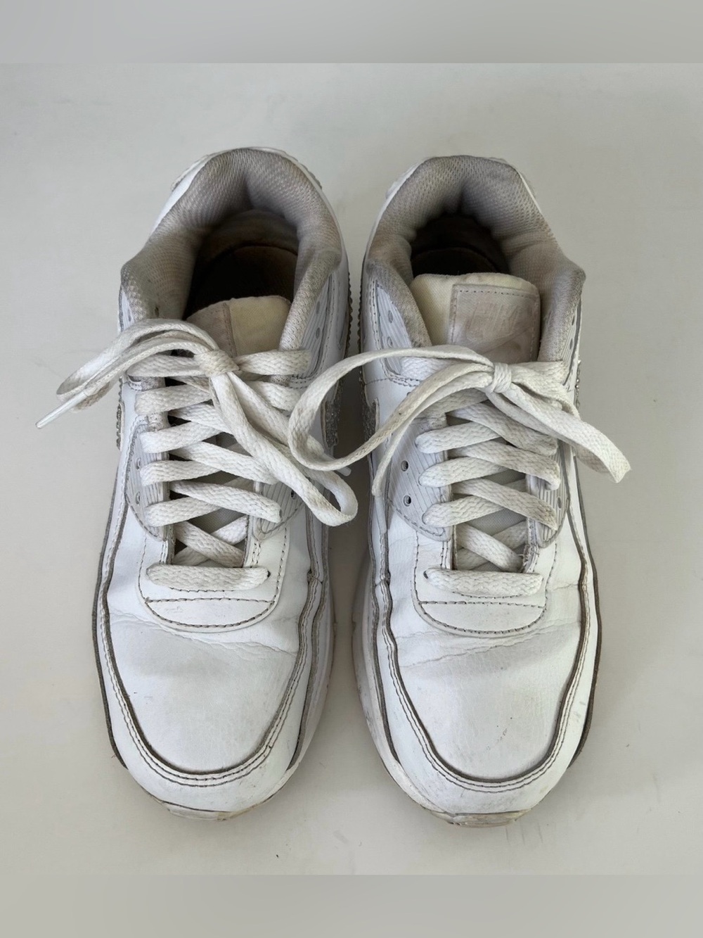 White Leather Nike Air Max 90 Shoes Women's Size 5Y
